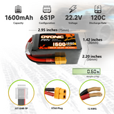 Ovonic 120C 22.2V 6S 1600mAh LiPo Battery for FPV Racing with XT60 Plug